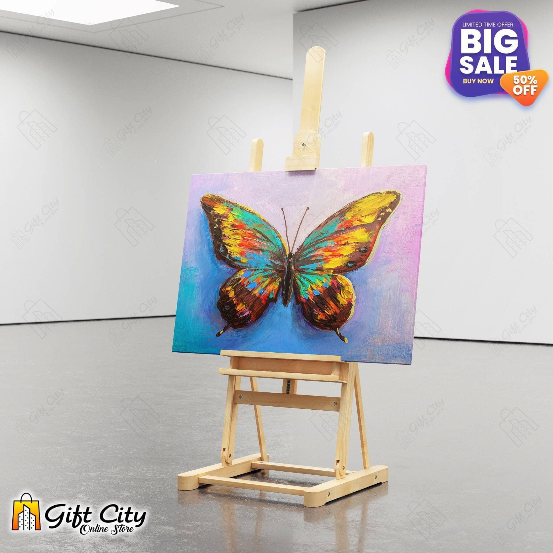 Colorful Butterfly Digital Canvas Painting with Frame  8x12 inch