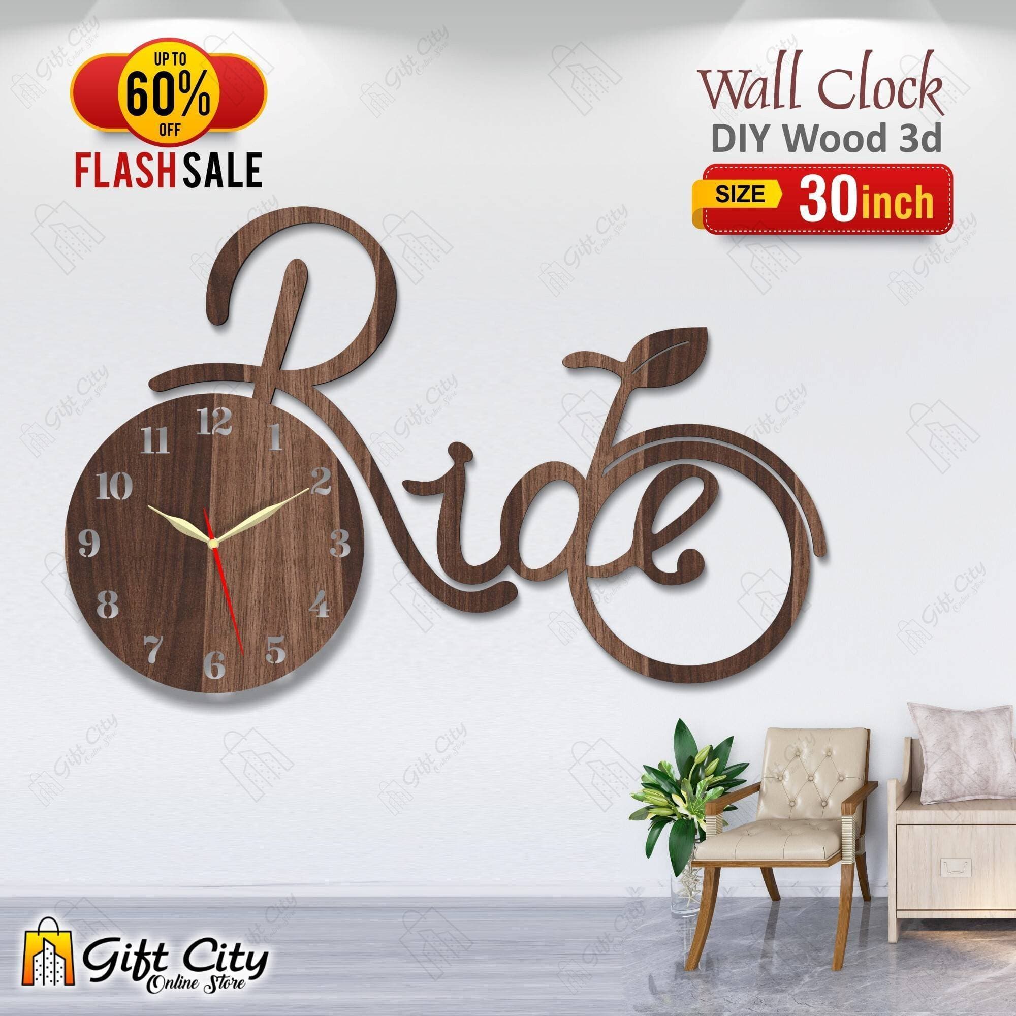 Brown Ride bicycle Wooden Wall Clock - GCOS05