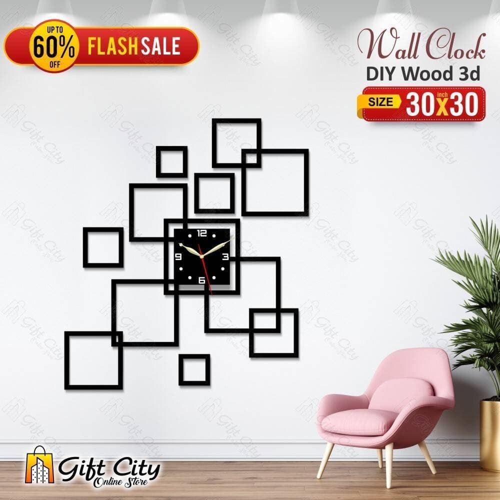 Lot of Square Wooden Wall Clock - GCOS30