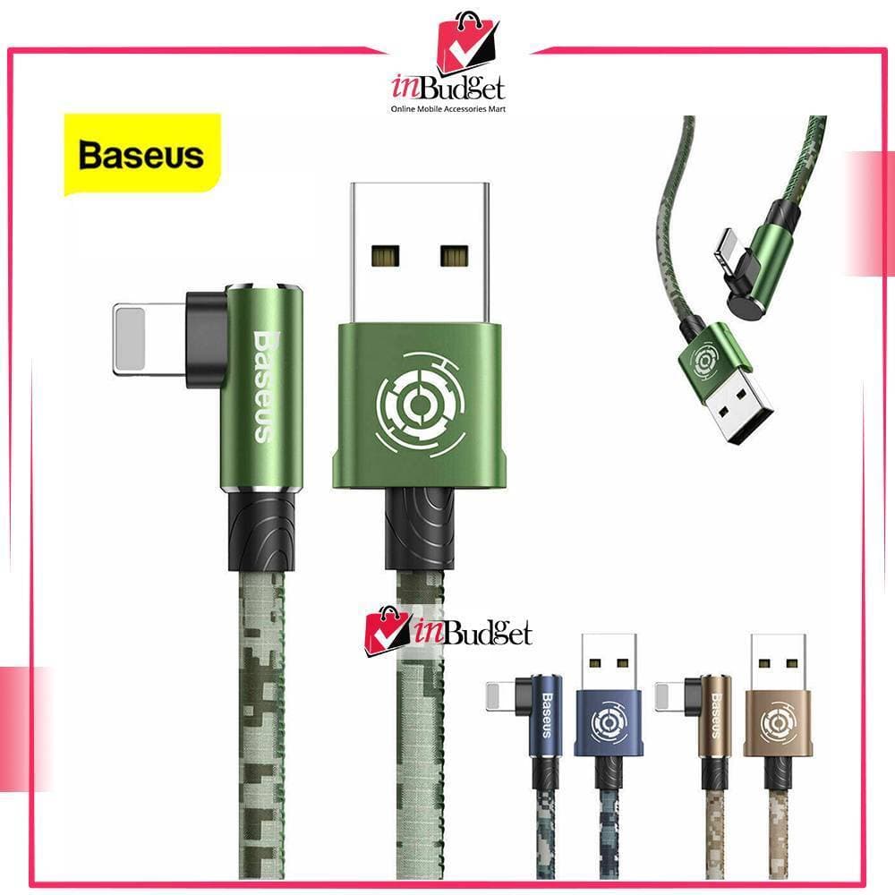 Baseus Military Camouflage Green 90 Degree USB Cable For iPhone 5 6 6s 7 8 Fast Charging Cable For iPad USB Charger Cable Data