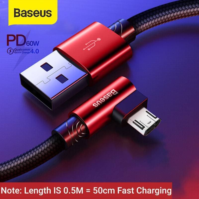 Baseus Elbow Reversible Micro USB Fast Charging Cable 50cm - 60W