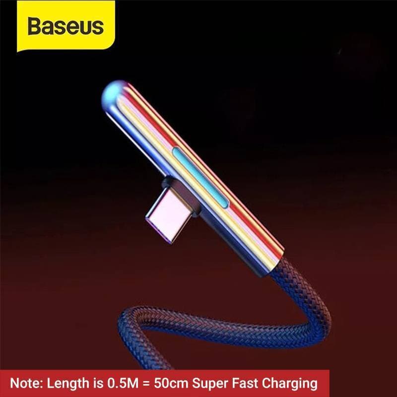 Baseus USB Type C 50cm gaming Cable LED Elbow 4A Quick Charge Cable for huawei Xiaomi infinix Techno Redmi PUBG Gaming Cable