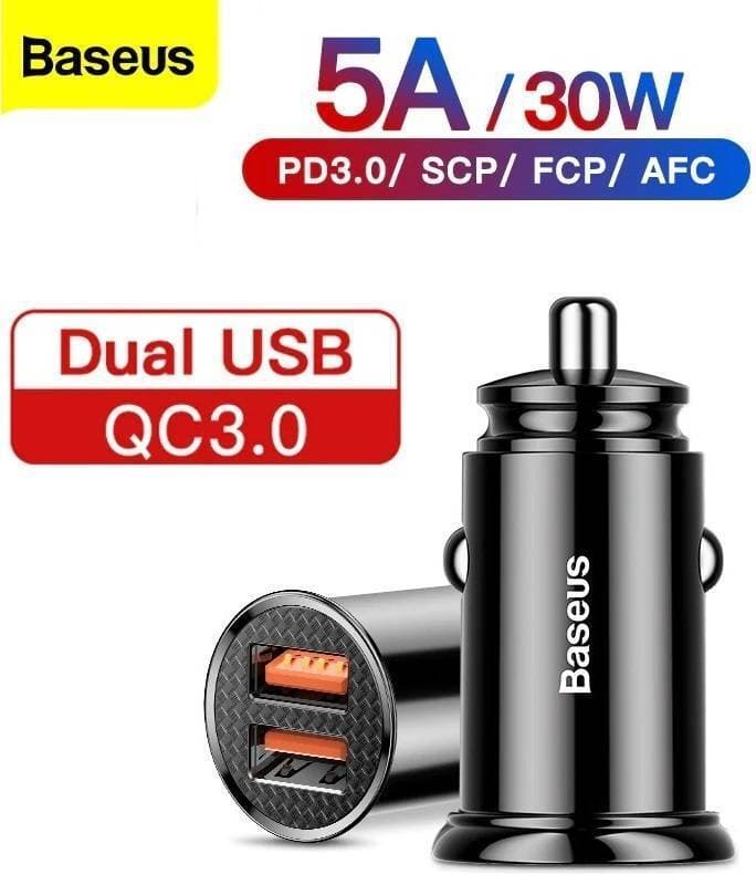 Baseus 5A 30W Dual QC Fast Charging Car Charger - Black