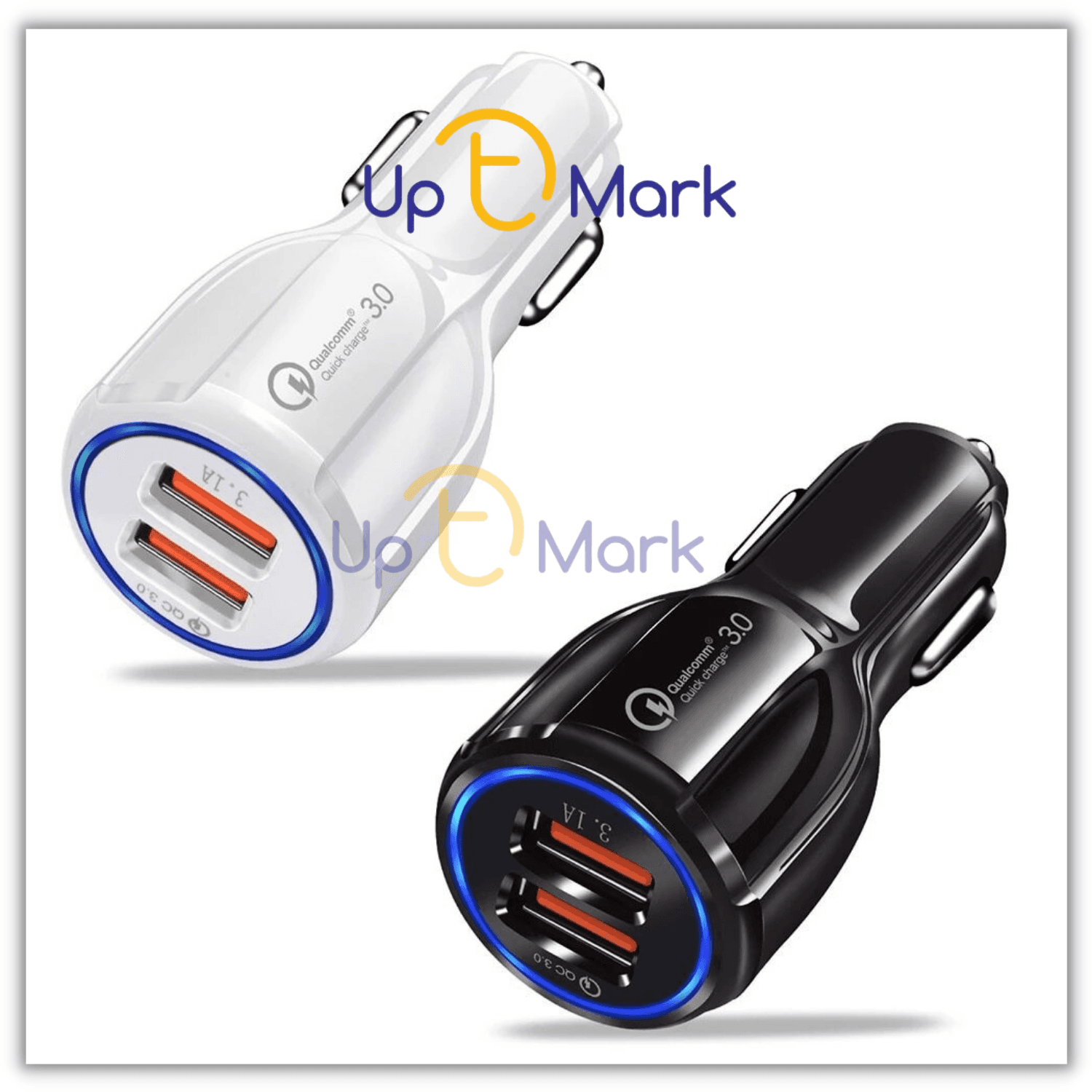Car Charger QC 2.0/3.0 Fast Charging with Blue Lights