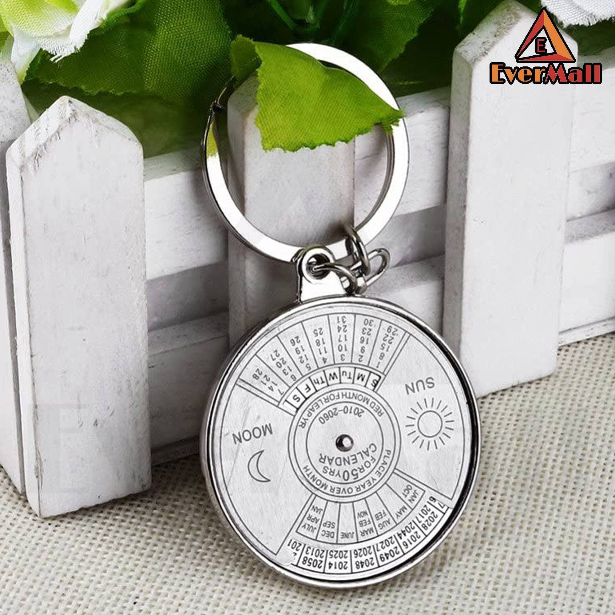 50 Years perpetual calendar Keychain Silver Alloy