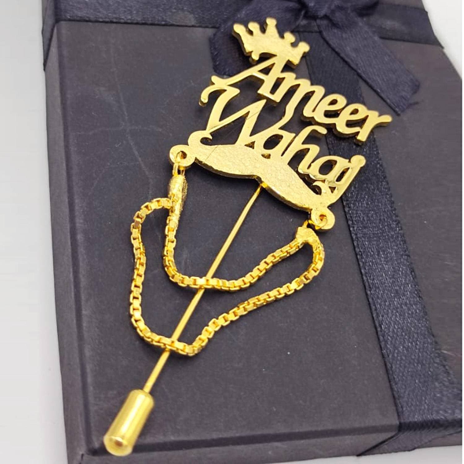 Customize Name 24K Gold Plated Coat Pin, Lapel Pin, Name Brooch Gift Set For Men Gift Item