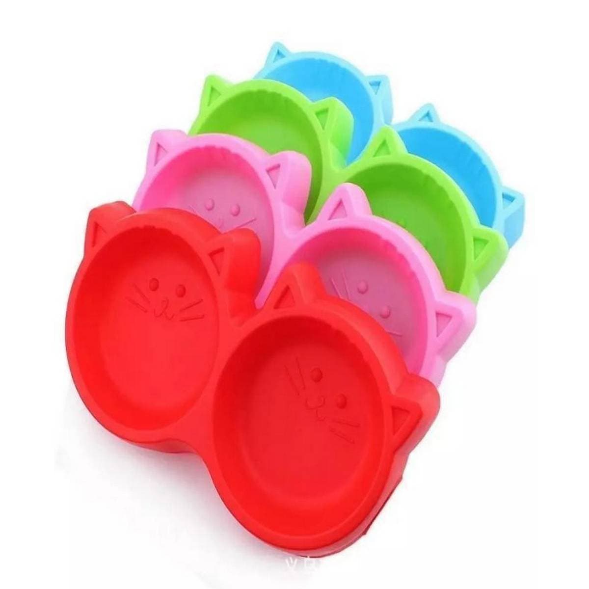 Cat Shaped - Double food bowl - Multi Colour