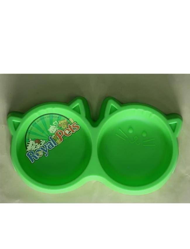Cat Shaped - Double food bowl - Green