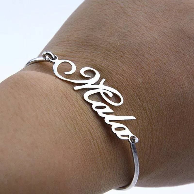 Custom Design Made/Pearl 24k Gold Plated Single Name Bangle Gift Item