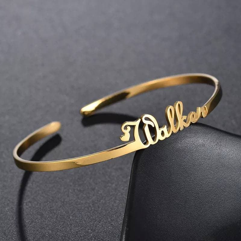 Custom Heart Design Made 24k Gold Plated Single Name Bangle Gift Item