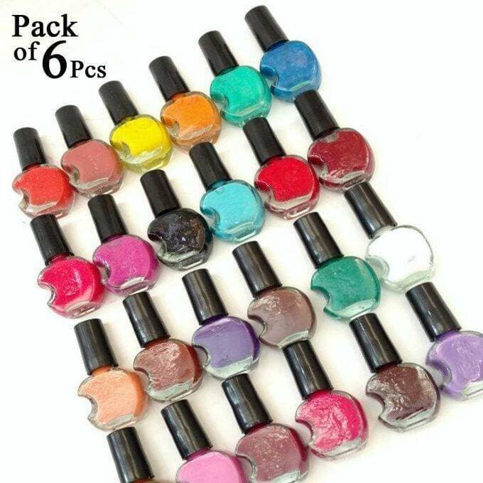Pack Of 6 Apple Shape Nail Paints Nail Polish (Random Color) Nailpolish Nailpaint