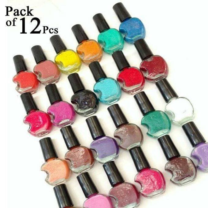 Pack Of 12 Apple Shape Nail Paints Nail Polish- (Random Color) Nailpaint Nailpolish