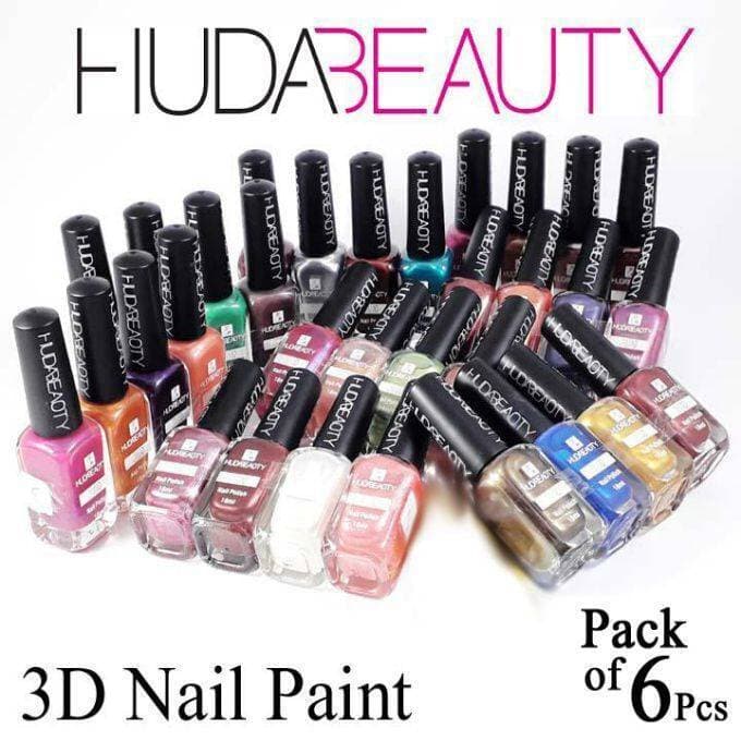 Pack of 6 Pcs - 3D Beauty Nail Paint - Multi Color