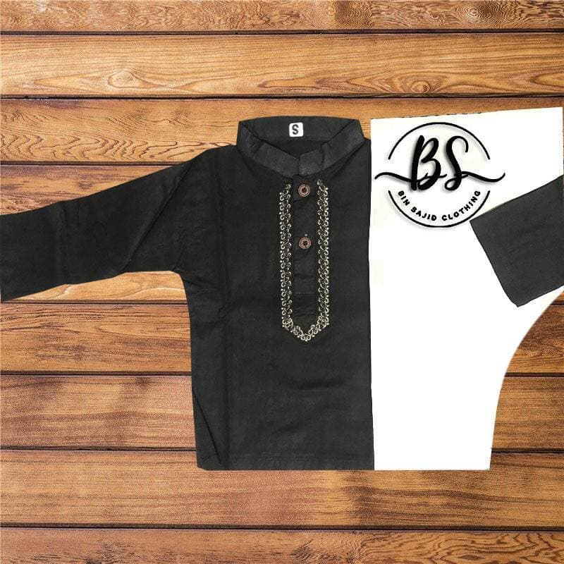 Bin Sajid Clothing Kurta Shalwar Black & Cheeno Colors 06 Month to 05 Years