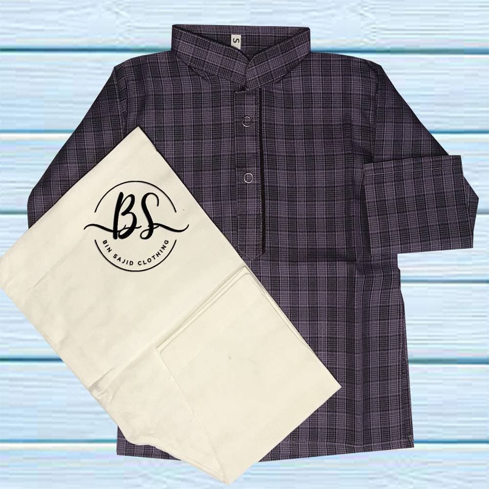 Bin Sajid Clothing Kurta Shalwar Purple Burned & Black Check New Born to 03 Years