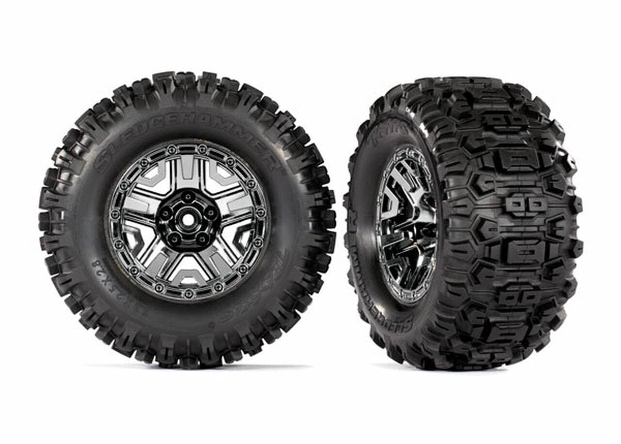 TRAXXAS T&W BLK CHRM 2.8 WHL/ SLDGEHMMR