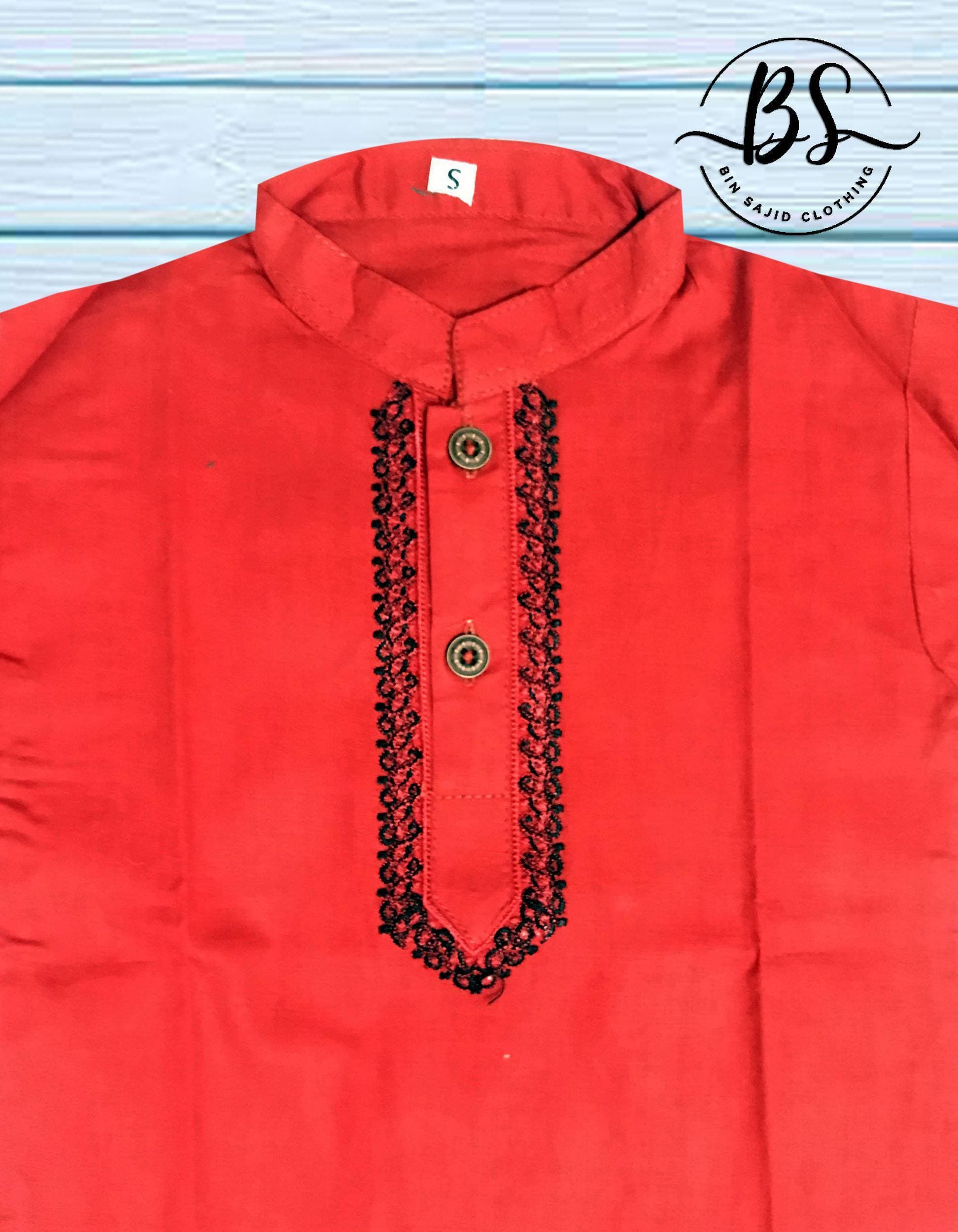 Bin Sajid Clothing Kurta Shalwar Red & Cheeno Color 06 Month to 05 Years