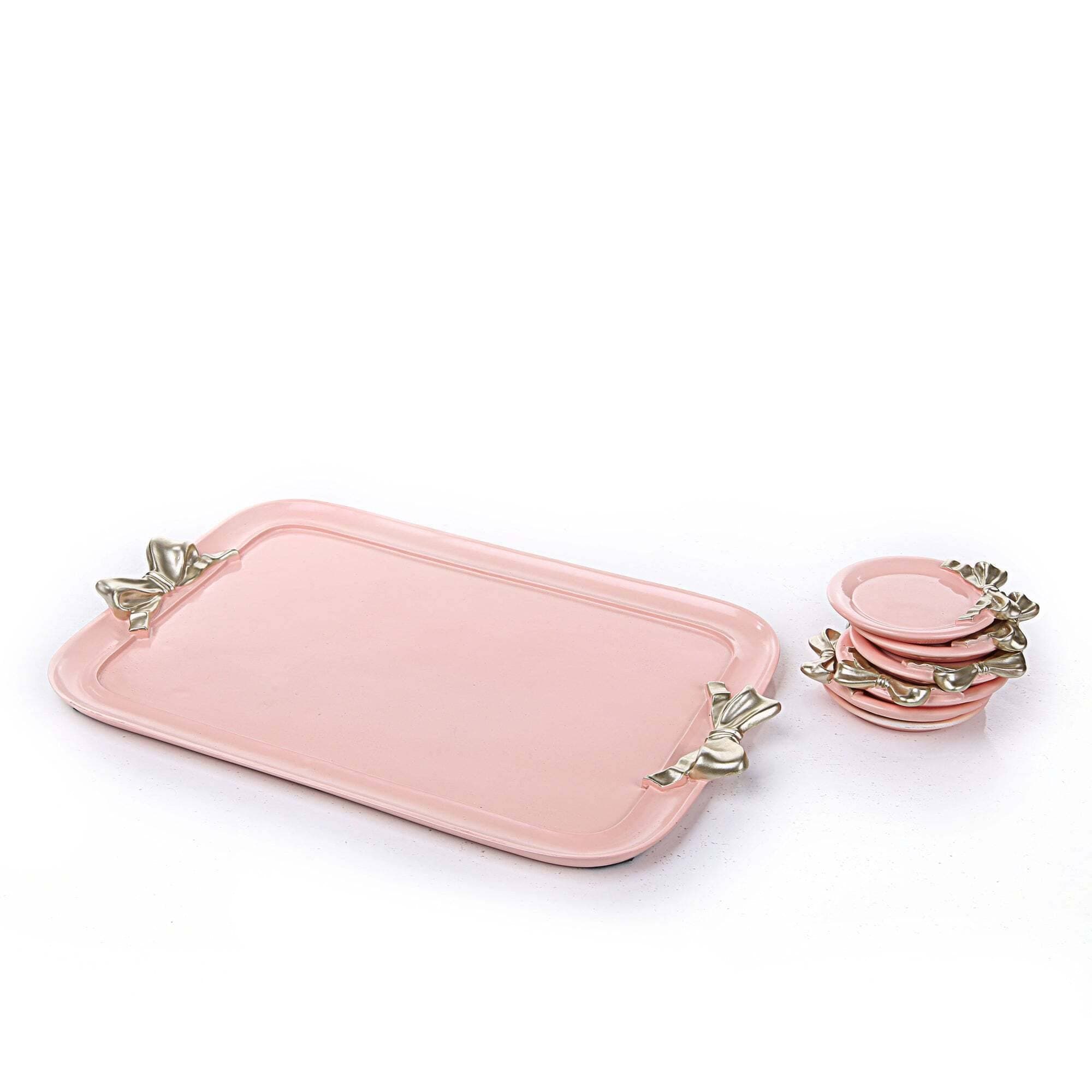 Pink Knot Tray With Coasters