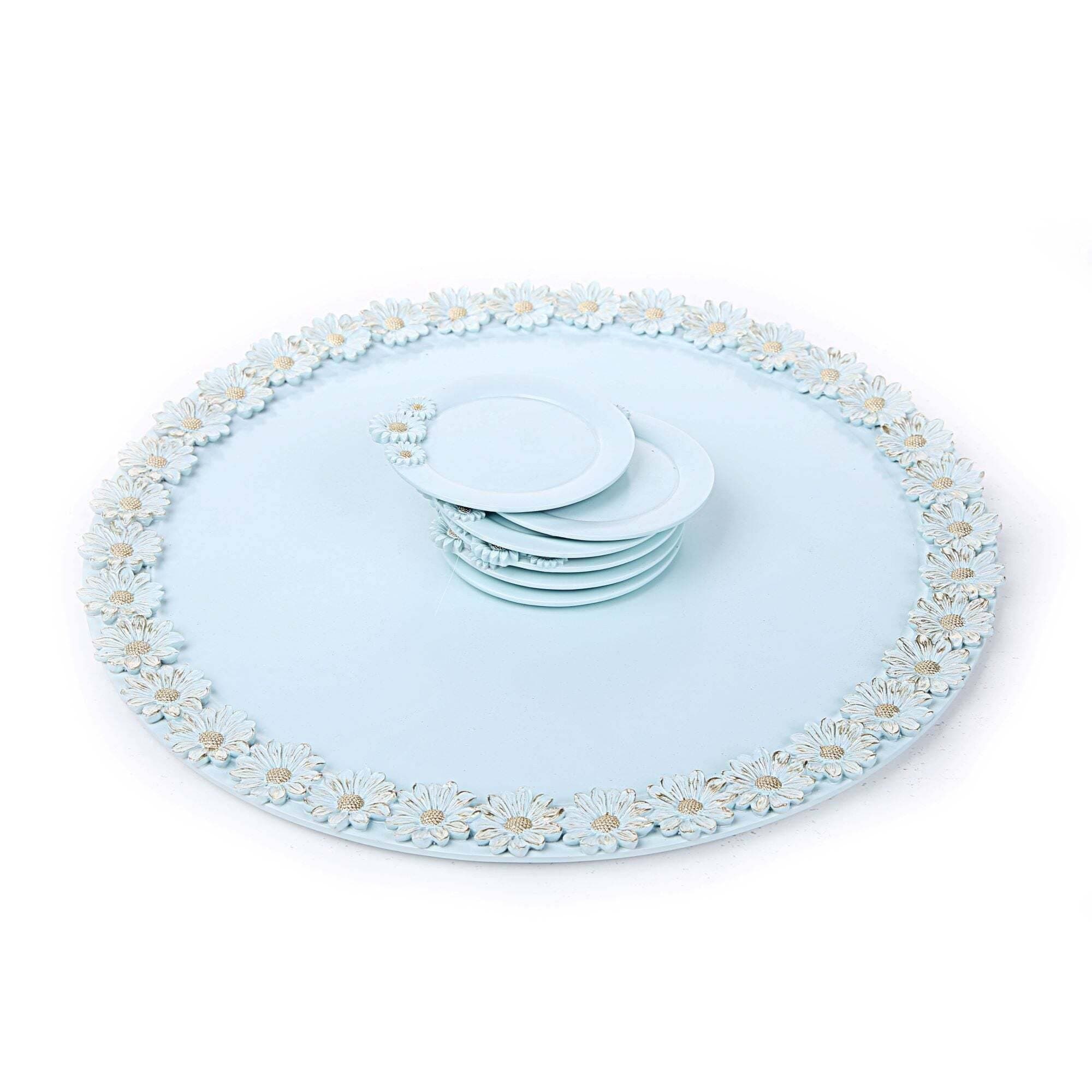 Sun Flower Blue Tray With Coasters