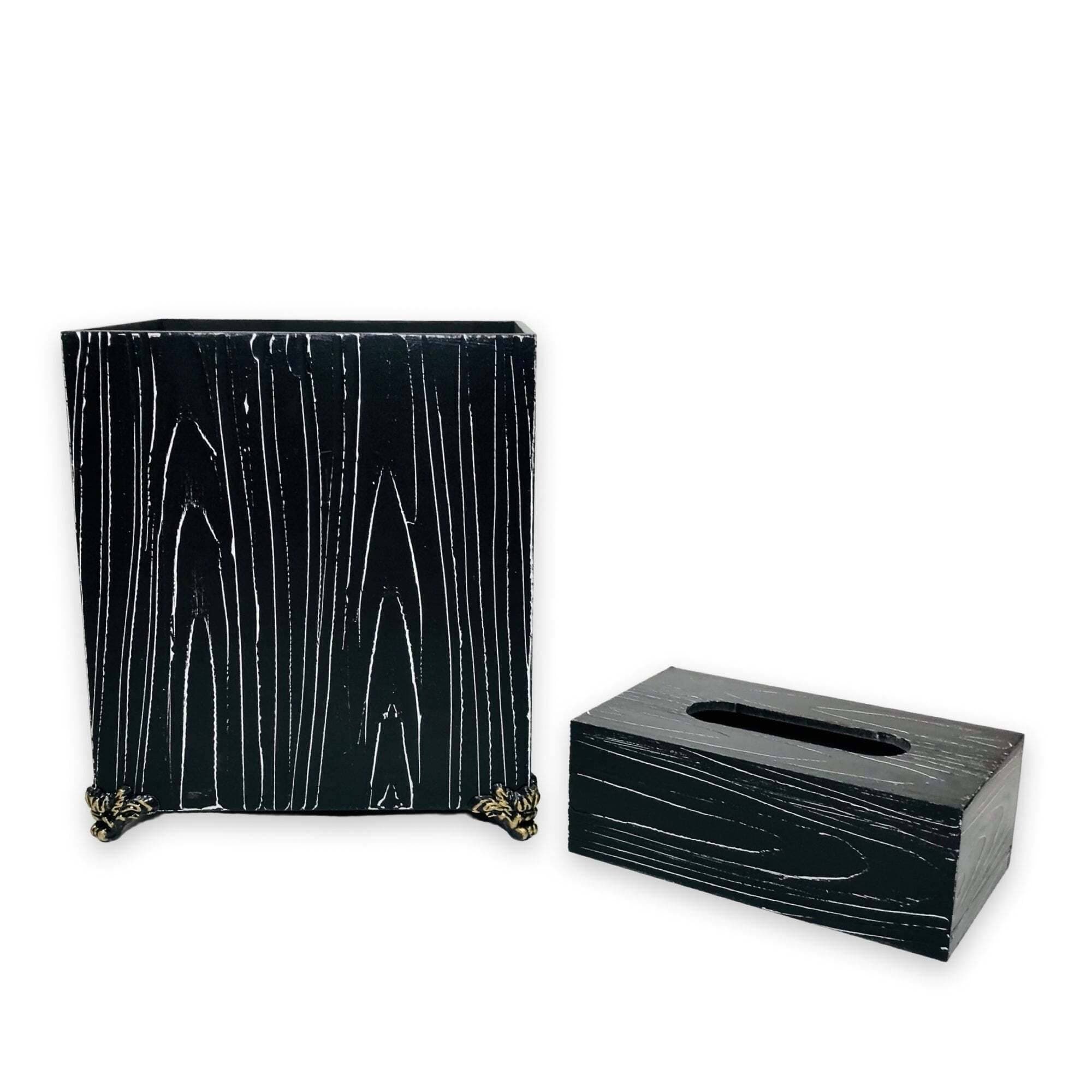 Wooden Basket With Tissue Box (Black)