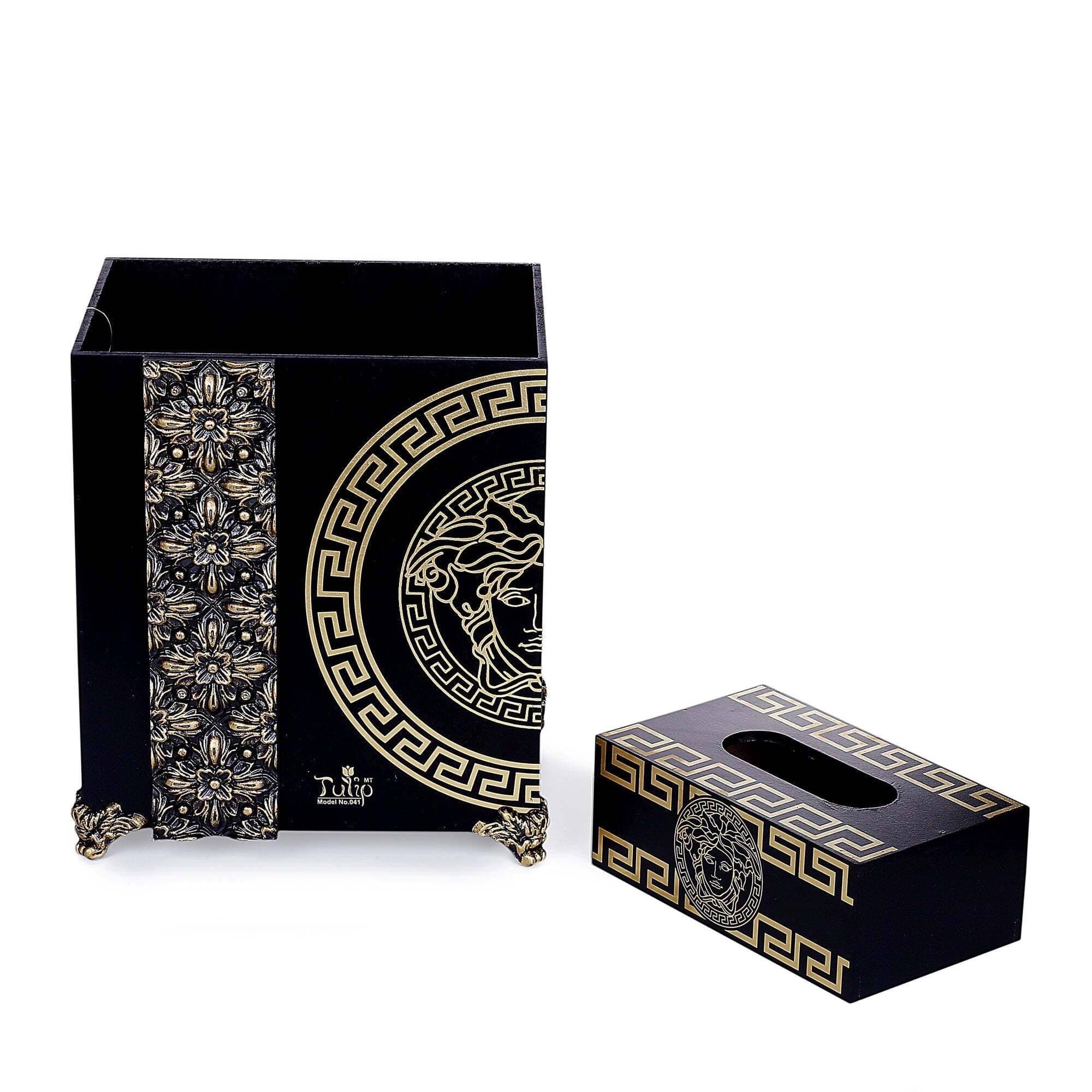 Wooden Basket With Tissue Box (Black)