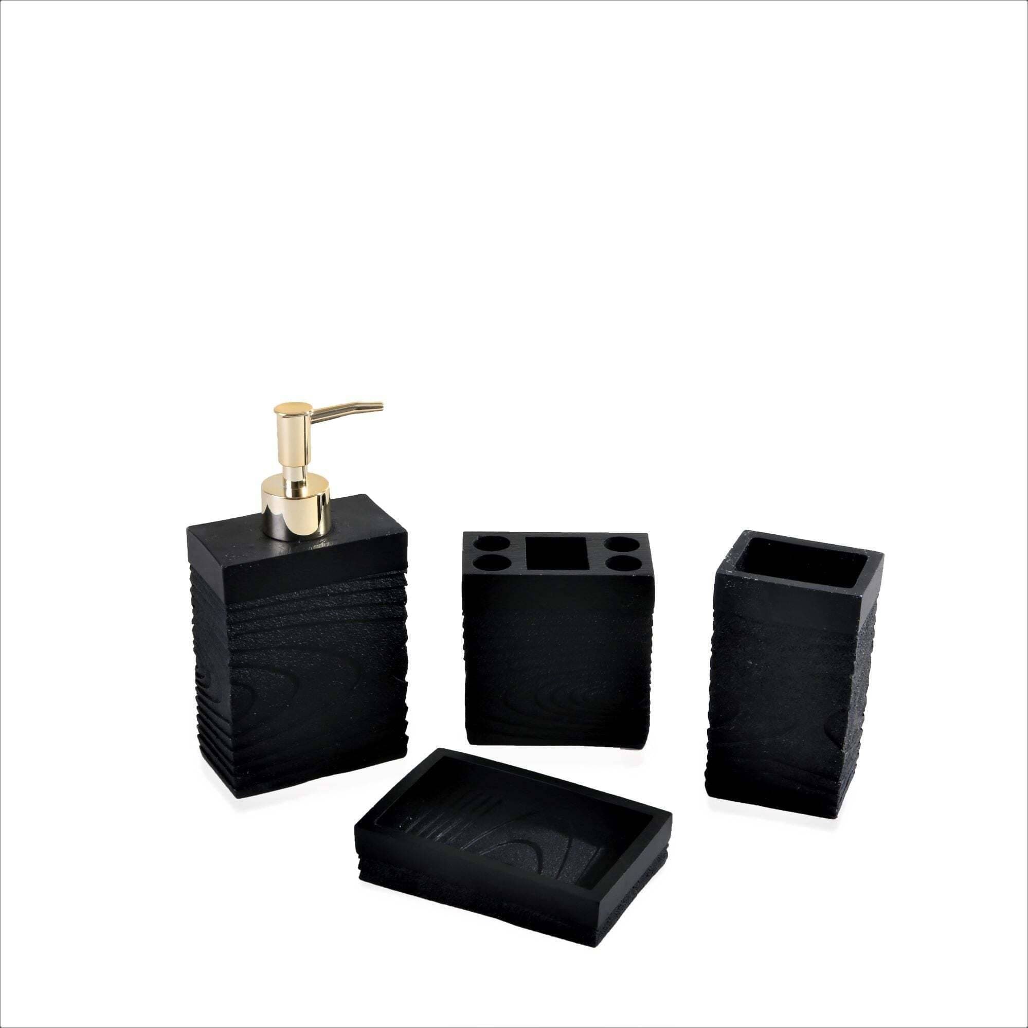 Matt Black Wooden Texture Bath Set