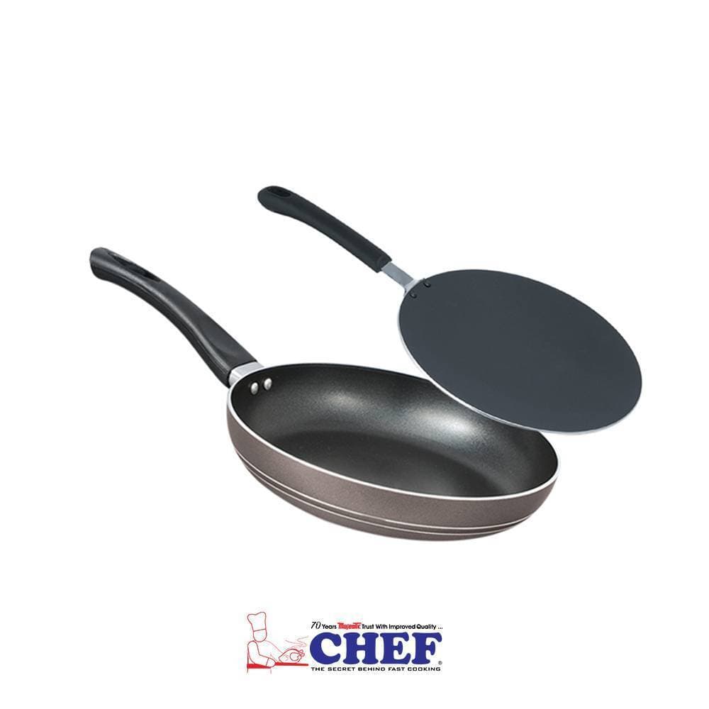 Chef Non Stick Tawa 30 Cm + Non Stick Round Frypan 26 Cm