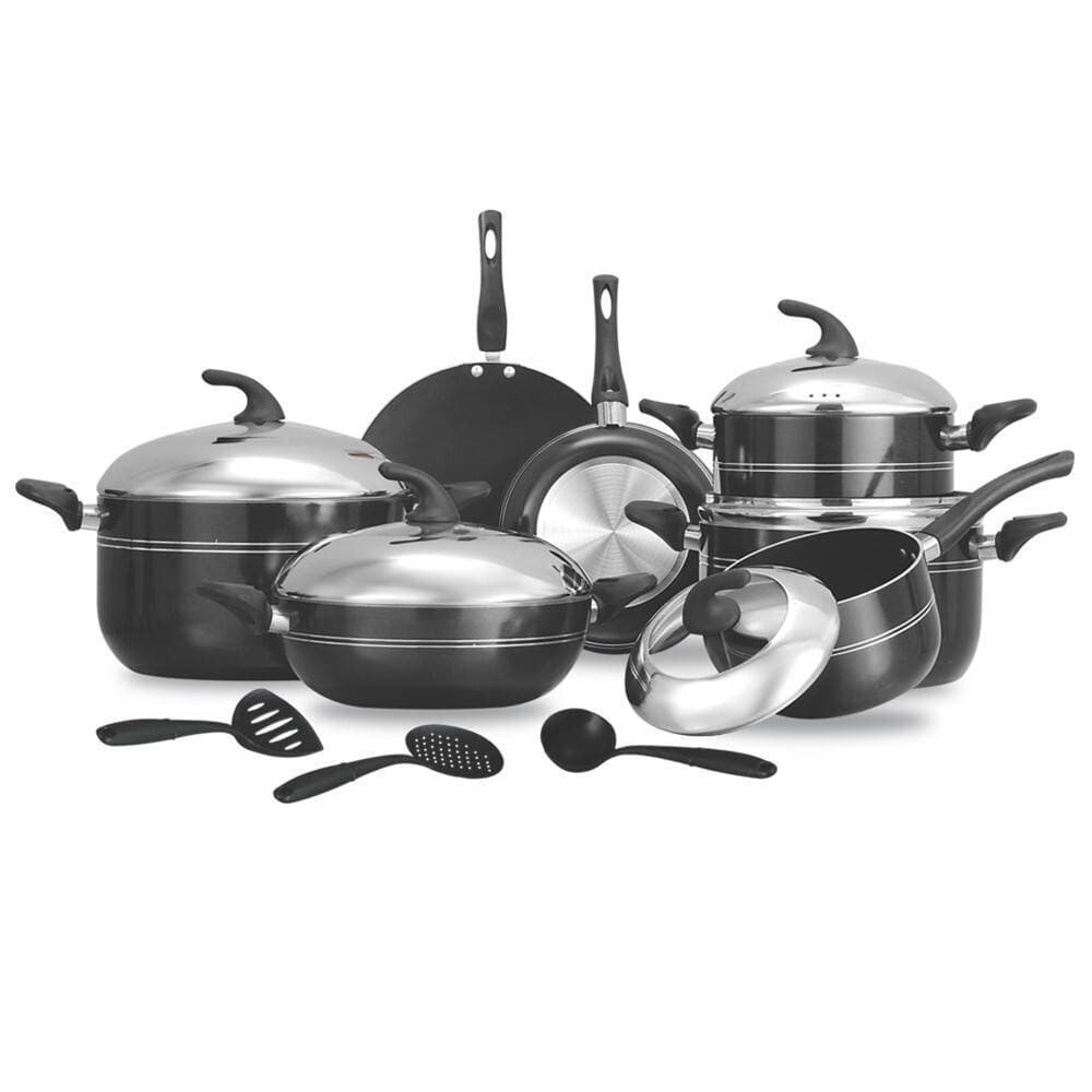 Chef Non-Stick Stylish 15 Pieces Cookware Set Gift Pack Combine Lid Black - 325