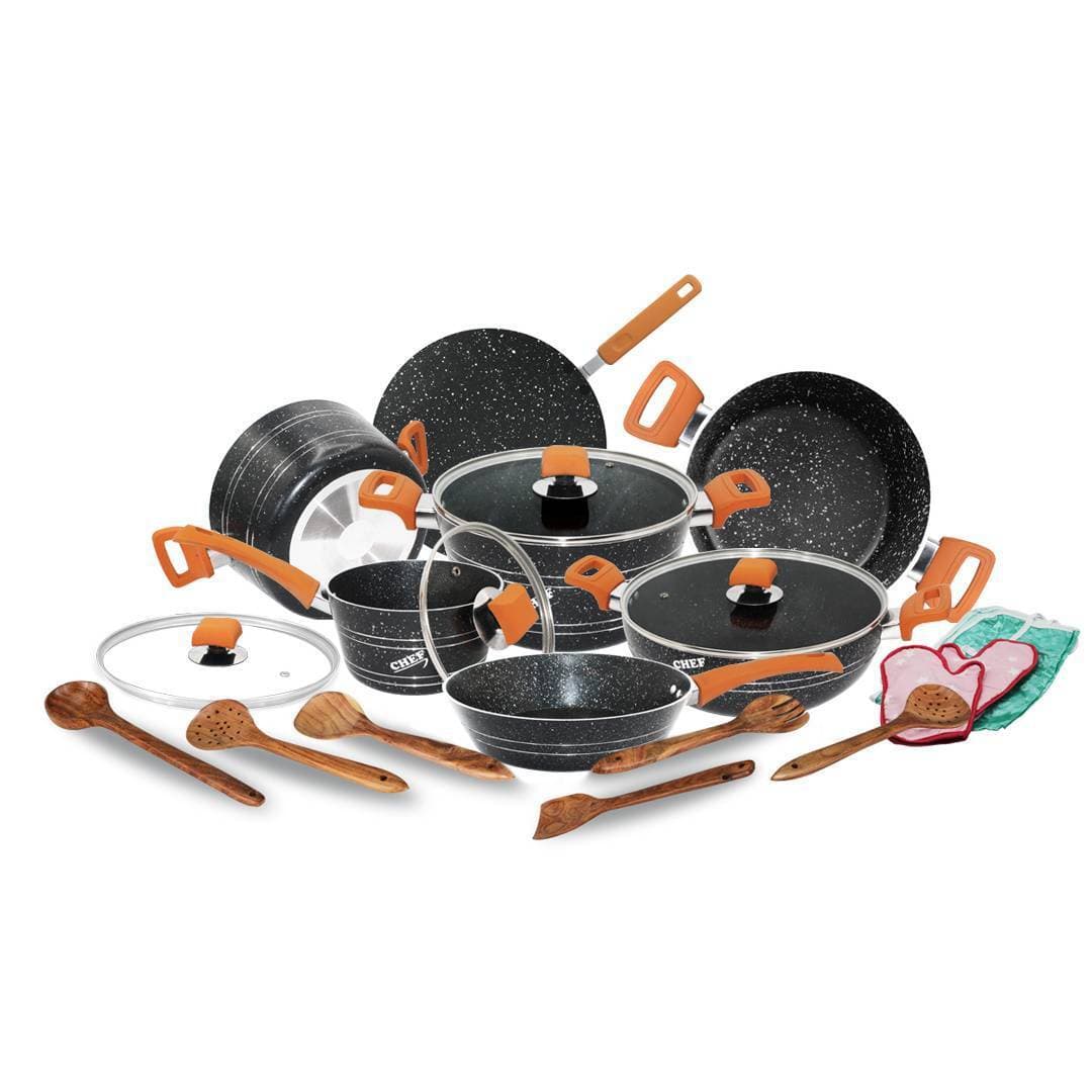 Chef Non Stick Marble Coating Tapper Series Gift Set of 21 PCS - Black
