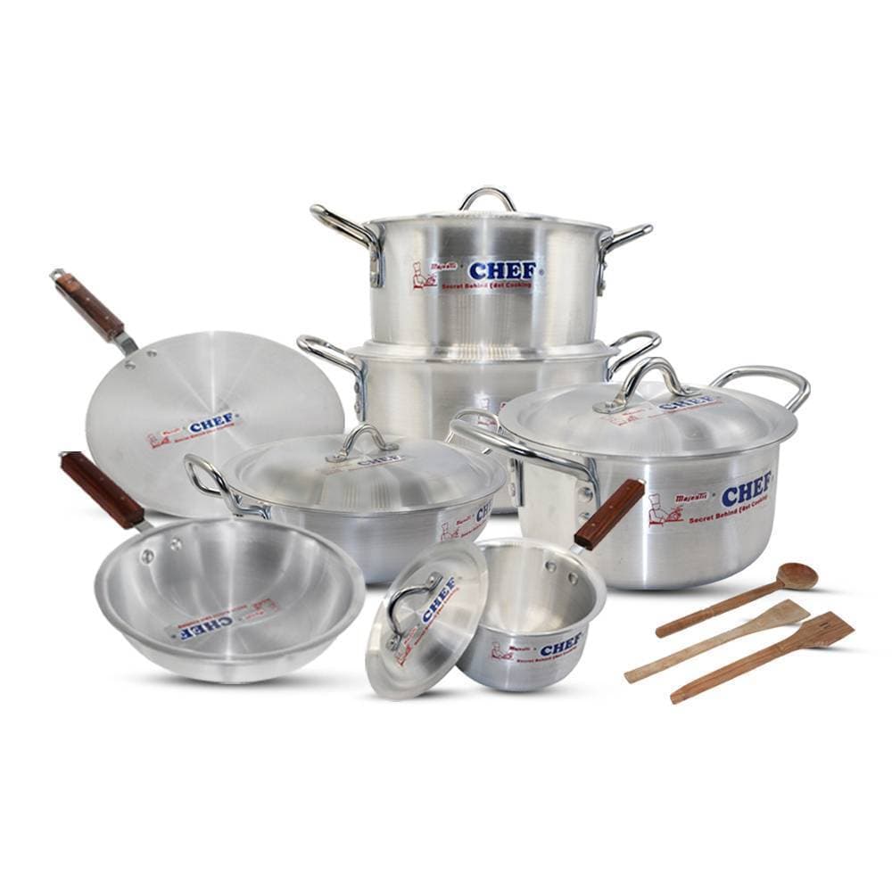 Chef Aluminum Metal Finish Cookware Gift Set 15 Piece For Dovery/Jahaiz