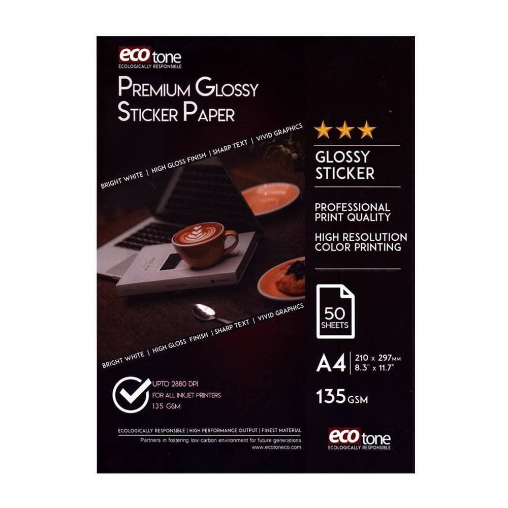 A4 Ecotone Glossy Sticker Paper 135GSM - 50 Sheets Pack