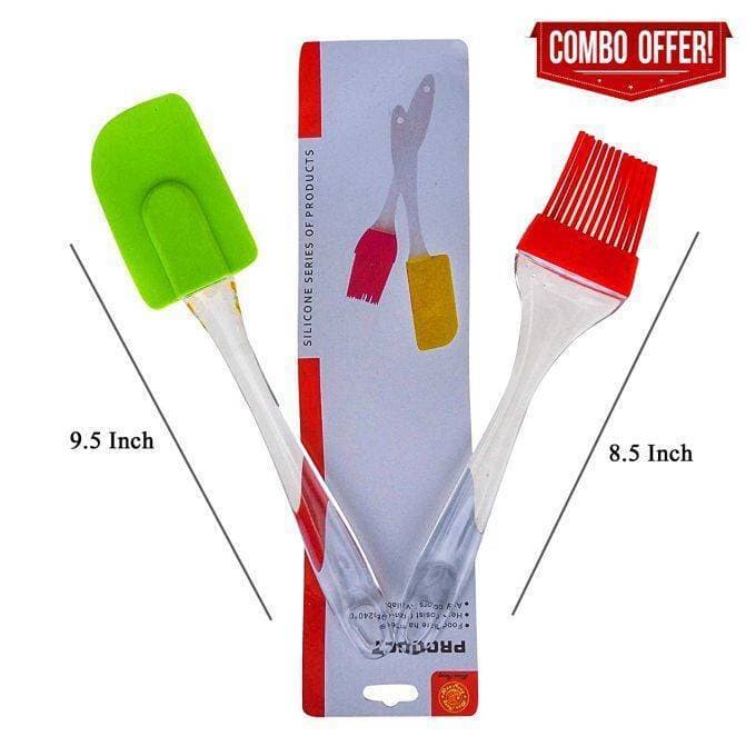 Combo Pack of 2 Pcs - High Quality Silicone Baking Oil Brush and Spatula Crystal Handle Cooking and Kitchen Tools