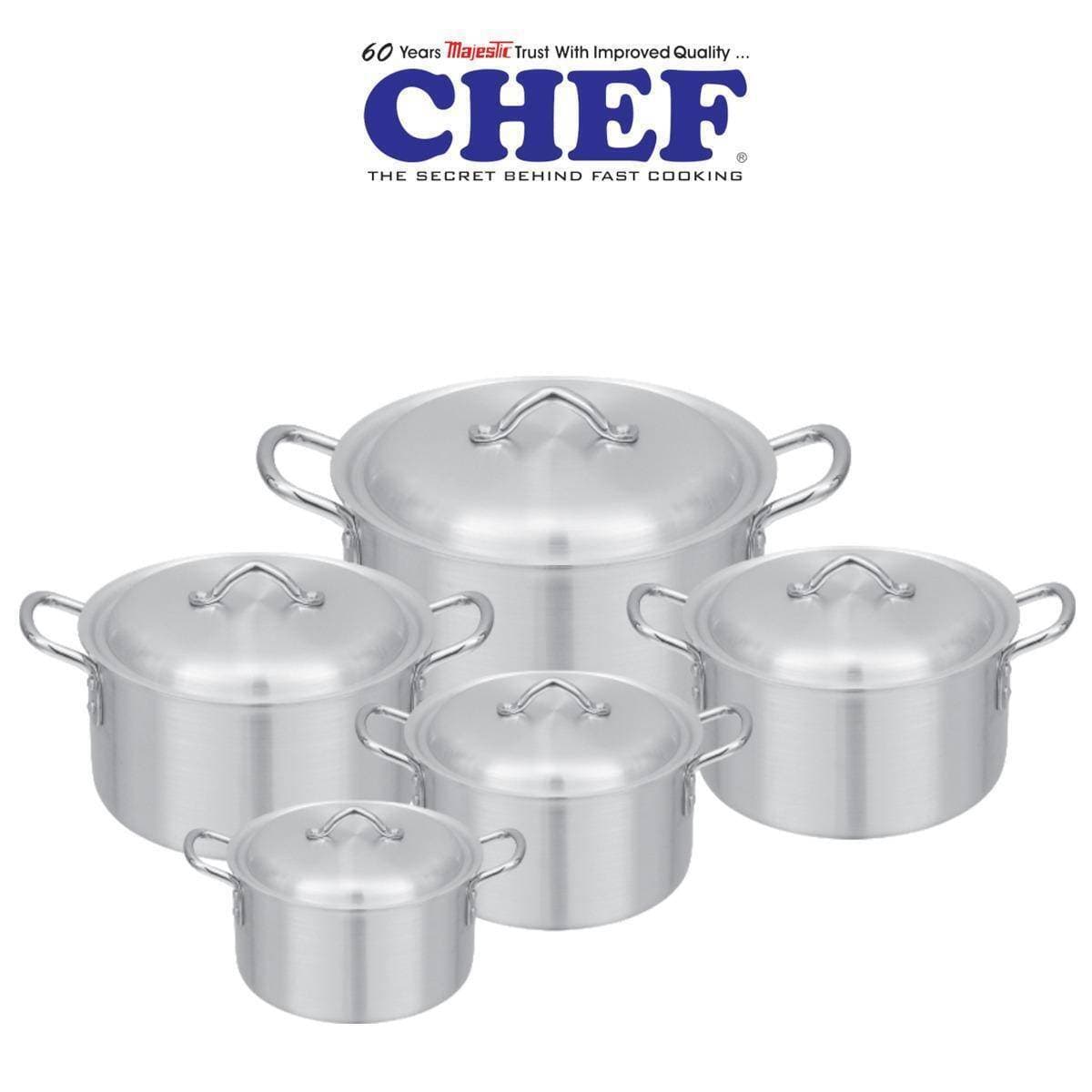 Chef Casserole Metal Finish Set 5 Pcs 20cm to 28cm Cooking Pan