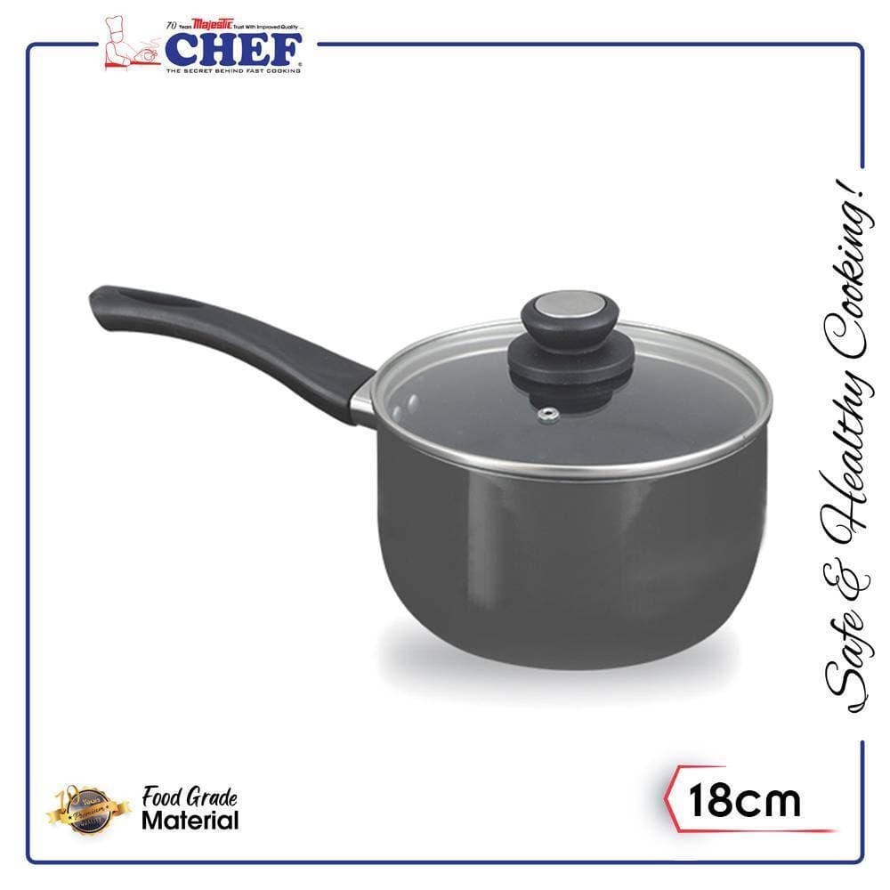 Chef Non-Stick Sauce Pan With Glass Lid  [18 Cm]