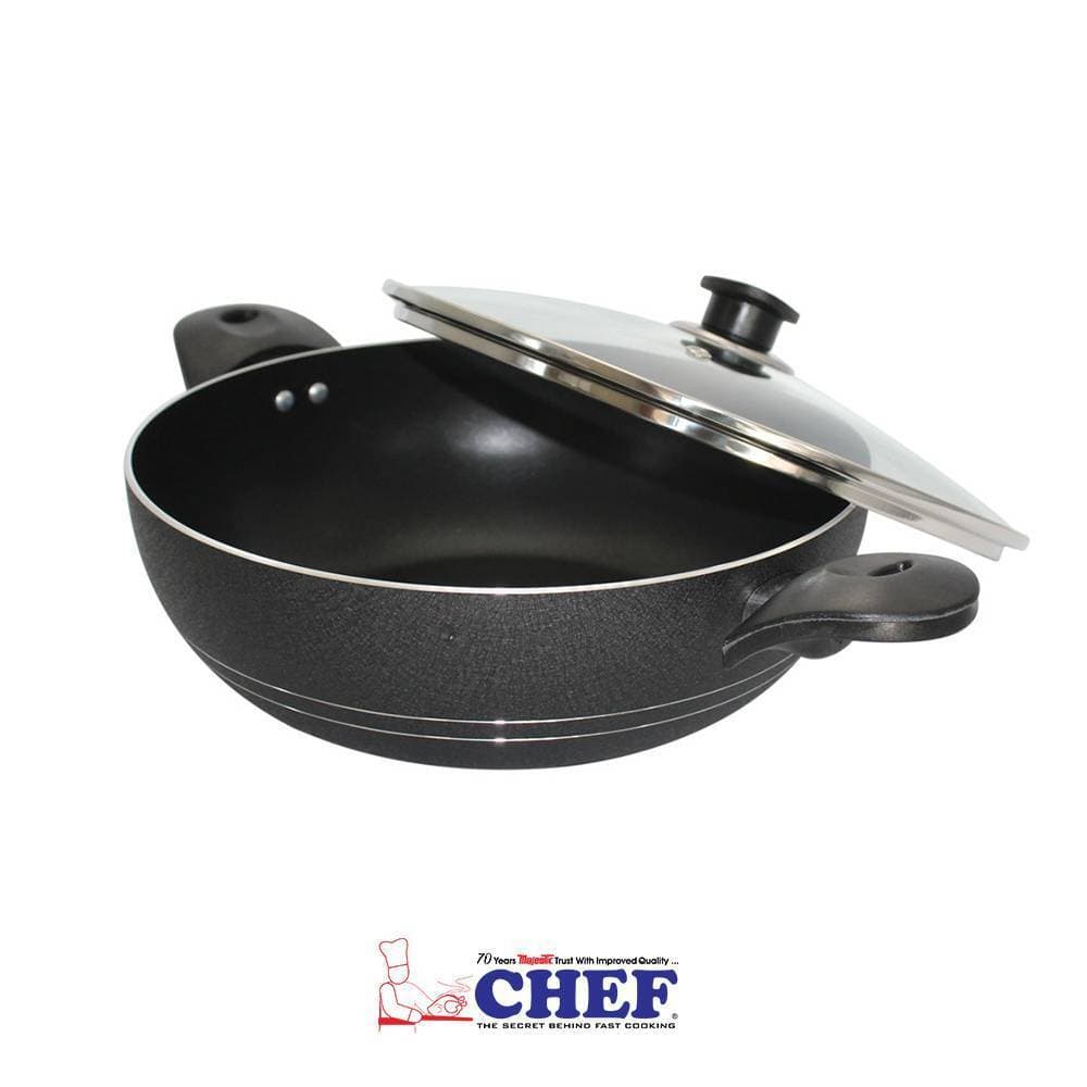 Chef 24 Cm Non Stick Karahi/Wok With Glass Lid