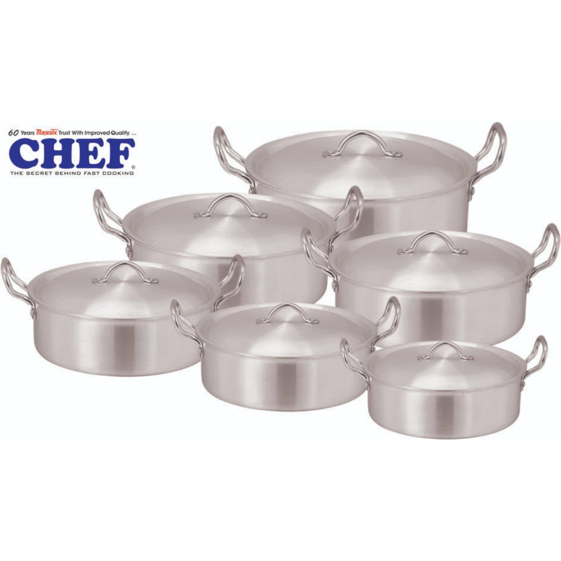 Chef Metal Finish Flat Karahi/Wok/Vok Set 6 Pieces - 22 To 32 cm - Mf-161