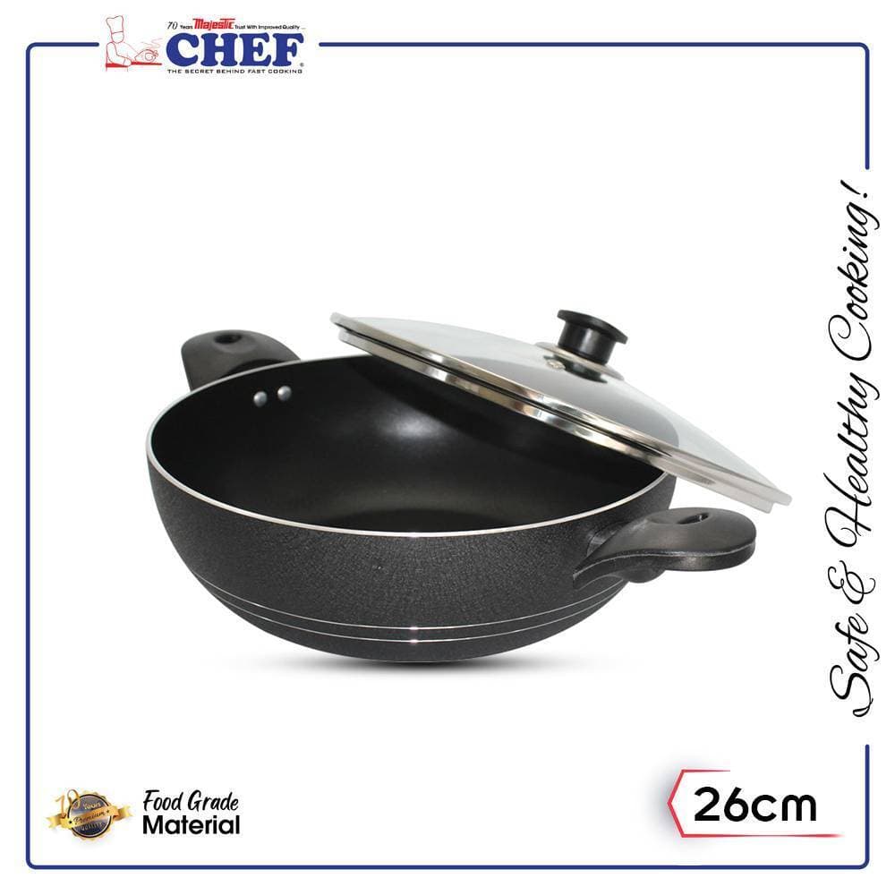Chef 26 Cm Non Stick Karahi/Wok With Glass Lid