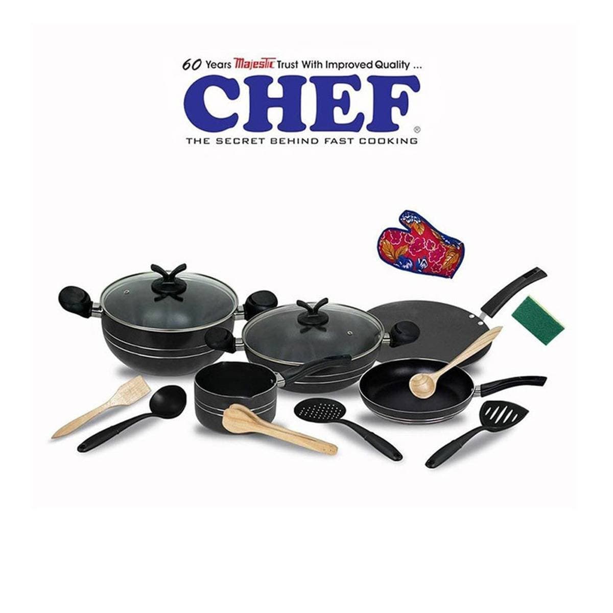 Chef Nonstick Complete Kitchen Cookware Set 15 Pcs - Ns 331