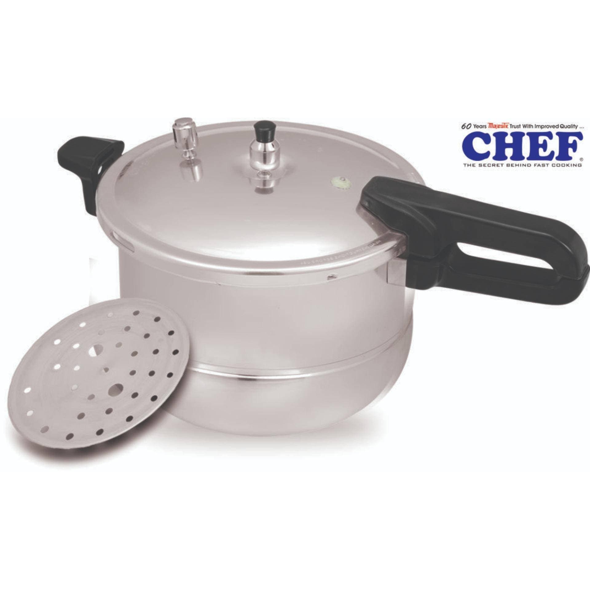 Chef Long Handle Aluminum Pressure Cooker With Steam Roaster 1305 - 11 Liters