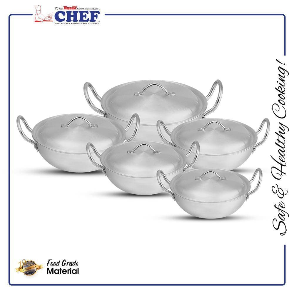 Chef Metal Finish Karahi/Wok Set 5 Piece 24 To 32cm - Mf-120