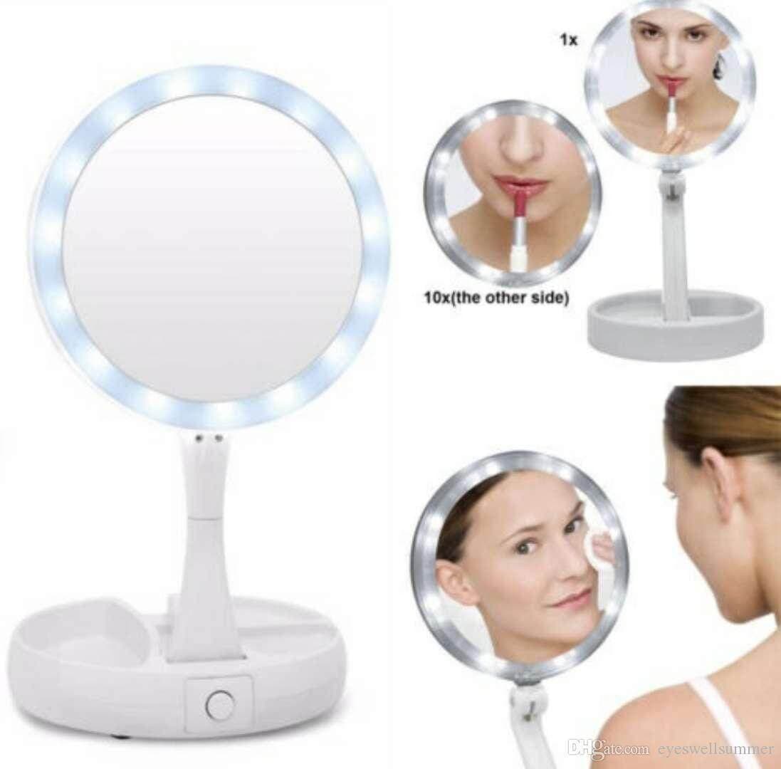 Fold Away Led Makeup Mirror Double-Sided Rotation Folding Usb Lighted Vanity Mirror Touch Screen