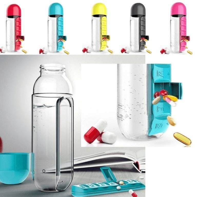Water Bottle With Built-In Daily Pill Box