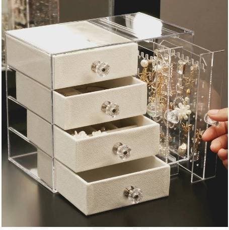 Acrylic Display Stand 2 Pannels 4 Drawer Earring Storage Box Jewelry Holder