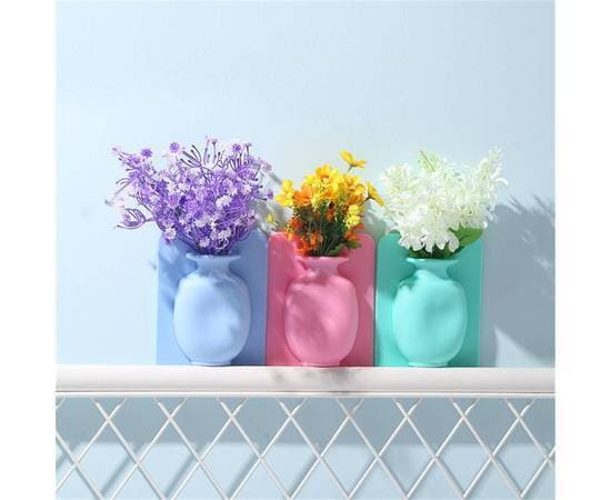 Magic Rubber Silicone Sticky Flower Wall Hanging Vase Save Space Container Floret Bottle-Wall Mount Fridge Sticker Pots Decoration