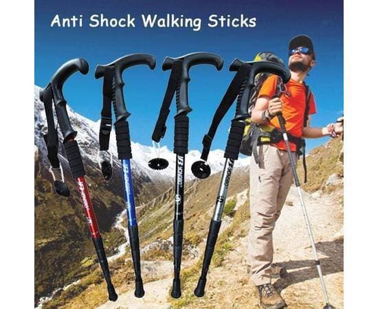 New Blue Walking Stick with Palm Grip Adjustable Height Left Right handle Cane New for mountain tracking hiking adventure outdoor sports