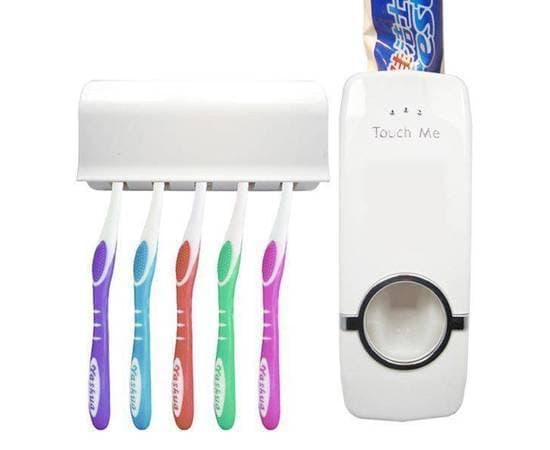 Toothpaste Dispenser With Wall Mounted Toothbrush Holder With Toothbrushes Set Hands Free For Bathroom Automatic Toothpaste Dispenser