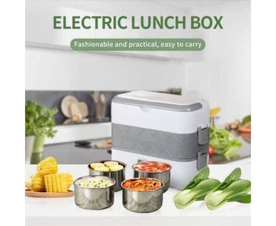 Cooking Lunch Box 4 Liner Stainless Steel Electric Lunch Box Thermal Heating Food Steamer Cooking Container Portable Office Mini Rice Cooker