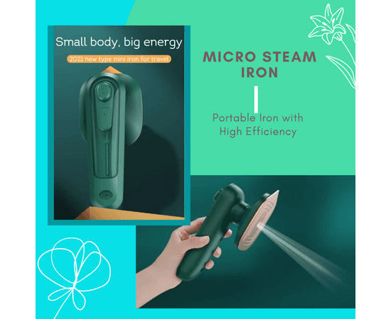 Professional Portable Micro Steam Iron Mini Green Handheld Spray With Cotton Braided Wire Dry And Wet Wrinkles