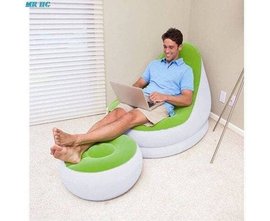 Camping Home One Person Inflatable Lounger Inflatable Sofa Flocked Pvc Lounge Air Chair With Footrest