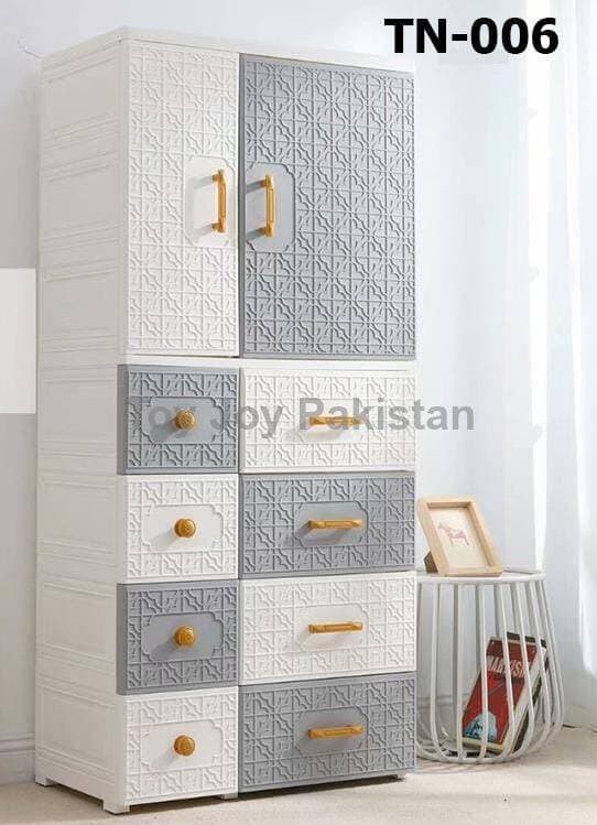 Wardrobe Almirah Plastic 5 Layers Double Door 2 Hanging +8 Drawers